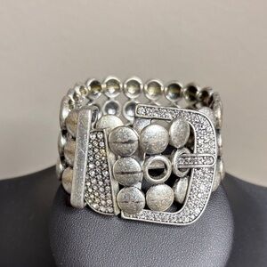 Retired Premier Designs Buckle Up Silvertone & CZ Bracelet